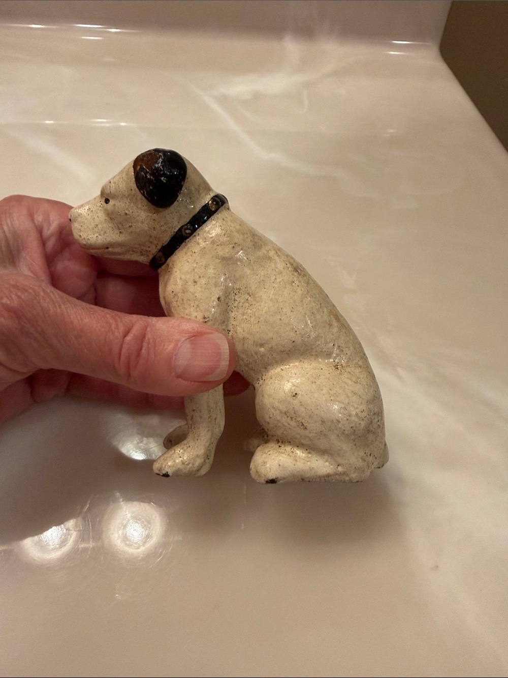 Vintage White and Black Metal Dog Coin Bank - Picture 4 of 6
